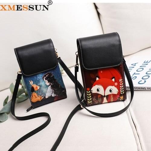 XMESSUN Cartoon Print Cell Phone Bag Fashion Shoulder Messenger Bag Women Card Pack Wallets Hanging Neck Credit Card Holder K151