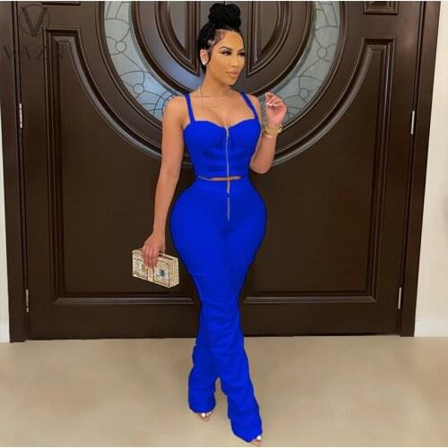 VAZN 2021 Pleated Chic Ladies Slim Elegant Female Sexy Young High Waist Long Pant Skinny Women 2 Piece Set