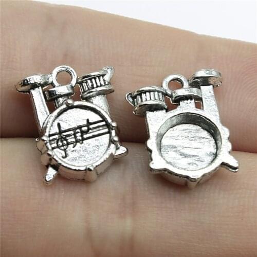 WYSIWYG 10pcs 16x14x4mm Charms Drum Kit Musical Set Tibetan Pendants Antique Silver Color Jewelry Making DIY Handmade Craft