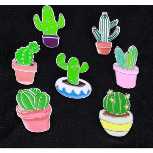 Potted Plant Cactus Enamel Pins Metal Lovely Badges Brooch Vintage Brooches For Women Jewelry Clothing Collar Lapel Accessories