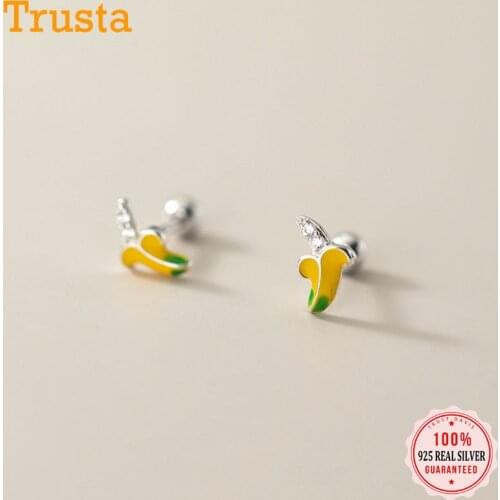 Trustdavis Real 925 Sterling Silver Fashion Glaze Banana CZ Screw Stud Earrings For Women Wedding Party Fine S925 Jewelry DB1122