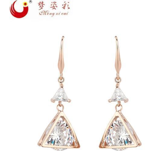 New Design Triangle Rose Gold Brincos Statement Pendant Earrings for women girl gift Long Earring X1346