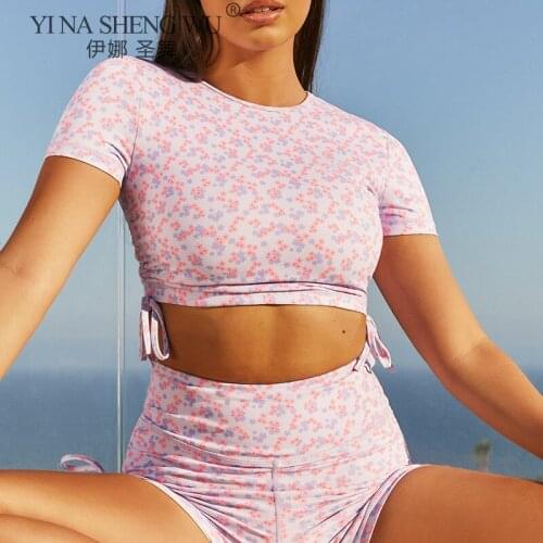 Womens Short Sleeve Top Gym Exercise Running Sportswear Sports Shirt For Fitness Clothing Elastic Seamless Printing Yoga Top