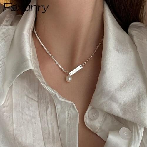 FOXANRY 925 Sterling Silver Necklace for Women Pearl Accessories Trendy Elegant Creative Splicing Chain Party Jewelry Lover Gift