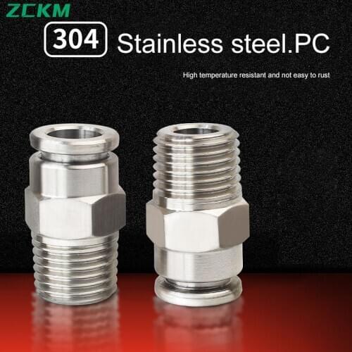 ZKCM Air Pneumatic PC Fitting Hose Tube Male Thread Pipe Connector Quick Coupling Brass Pneumatic Tool Air Compressor Parts