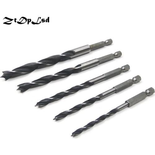 ZtDpLsd 5Pcs 1/4" Hex Shank 6.35mm Three Sharp Twist Drill Bits Set Quick-change High Carbon Steel Woodworking Wood Drill Bit