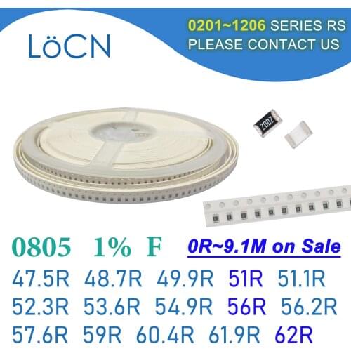 0805 1% 5000PCS SMD Resistor F 47.5R 48.7R 49.9R 51R 51.1R 52.3R 53.6R 54.9R 56R 56.2R 57.6R 59R 60.4R 61.9R 62R 2012 OHM