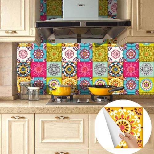 10pcs 10cm/15cm/20cm Datura Pattern Tile Sticker Bathroom Kitchen DIY Waterproof Mural Home Decoration Brick Tile Wall Wallpaper