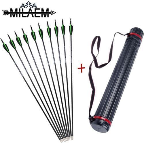 12 Pcs 30" Archery Carbon Arrows With Adjustable Arrow Quiver ID6.2mm Spine 500 Carbon Fiber Arrow for Bow Hunting Accessories