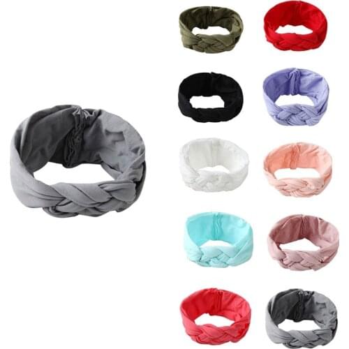 2021 New Newborn Infant Baby Stretchy Wide Headband Vintage Braided Knotted Solid Color Headwrap Toddler Kid Elastic Bows Turban