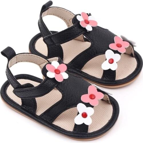 2021 Summer Baby Girl PU Flower Sandals Infant Rubber Soft Sole Anti-slip Breathable Toddler Shoes