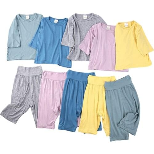 2021 1-7Y Toddler Baby Boy Girl Clothing Sleepwear Solid Color Half Sleeve Top + High Waist Shorts Pajama Sets Summer Homewear
