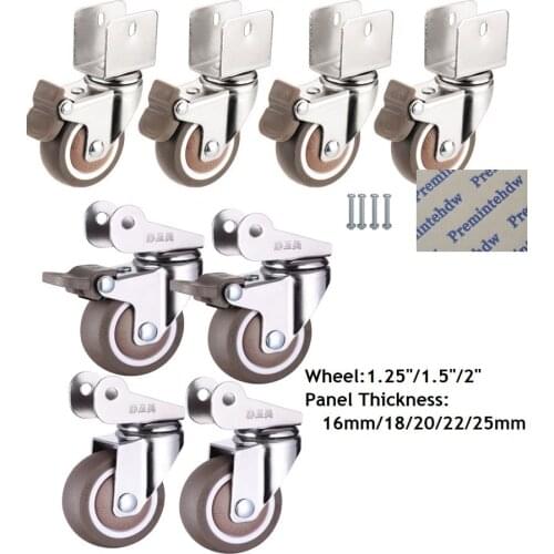 4Pcs/Lot 1.25" 1.5" 2" Ball Bearing Universal TPE Castor Caster Wheels Splint Flap Clamping U Mount Brake Baby Bed Trolly Chair