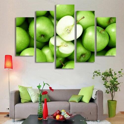 5 Piece Fresh Green Apple Orange Strawberry Wall Art Pictures Kitchen Dinning Room Home Decoration Posters and Prints Decor