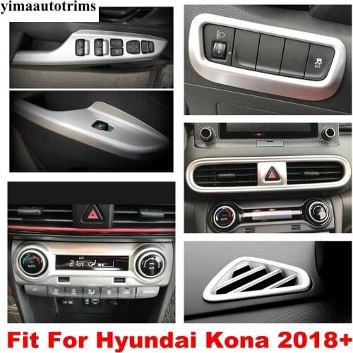 Accessories For Hyundai Kona 2018 - 2021 Head Lights Lamps Switch Button Panel / Air AC Outlet Vent Cover Trim ABS Interior Kit