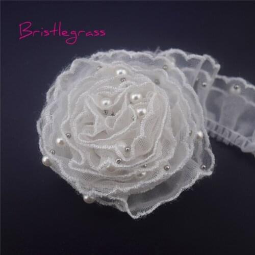 BRISTLEGRASS 1 Yard 1.37" Pearl Beaded Frilly Ruffled Tulle Mesh Lace Trims Bridal Kids Tutu Wedding Dress Costume Sewing Crafts