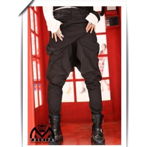 27-38 Mens Fashion Harem Pants Hairstylist Tide Non-mainstream Personality Skinny Pants Hanging Crotch Pants Singer Costume