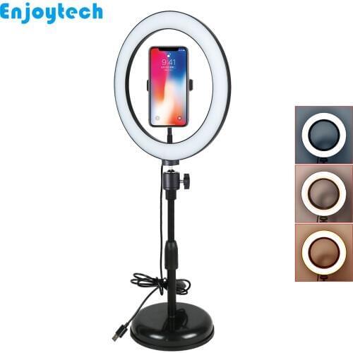 New Tabletop Mounts Holder with LED Ring Flash Light Lamp Tripod Stands with Mobile phones Holder for Live Video Bloggers