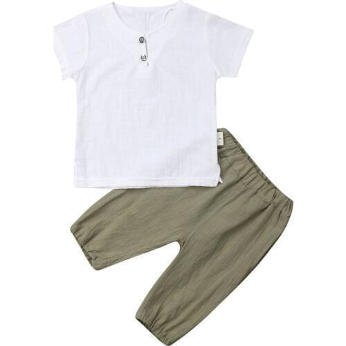 0-3Y Toddler Kid Baby Boys Clothes Sets White Short Sleeve T Shirt Top+Shorts Sunsuit