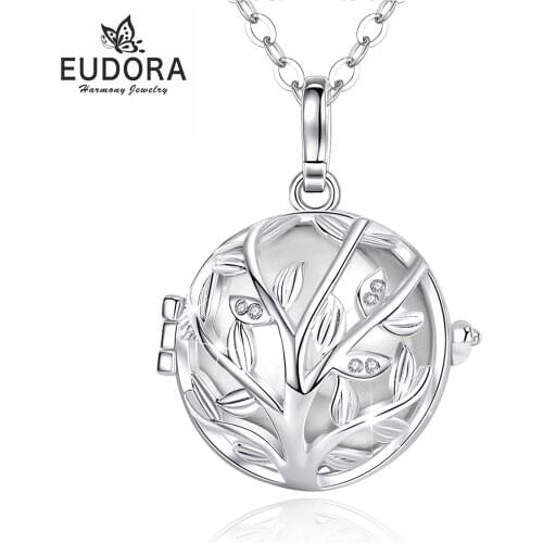 EUDORA Urn Cremation Pendant 18mm Fashion Crystal Tree Cage Locket Ash Holder Keepsake Capsule Necklace Hollow Ball DIY Jewelr