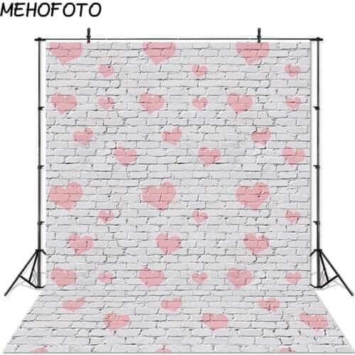 MEHOFOTO Newborn Photography Backdrop Gray Brick Wall Baby Background Pink Heart Backdrops for Photobooth Photo Studio Props