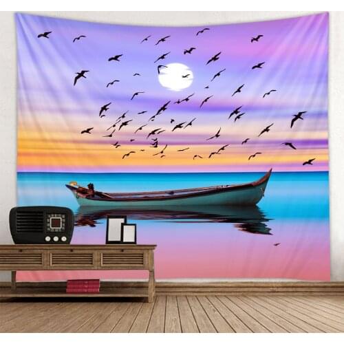 Dream Nature Wall Tapestry Pink Purple Sky Sunset Landscape Ocean Tapiz Wall Hanging Home Boho Decor Room Decoration Wall Carpet