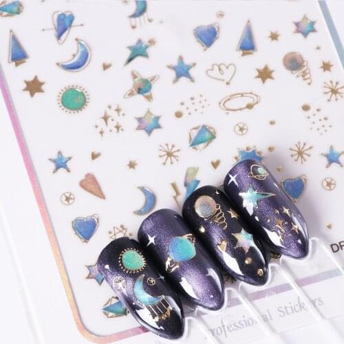 Holographics 3D Nail Stickers Starry sky Summer Design Transfer Decal Stickers Gold Silver Nail Art Decoration Slider Tips