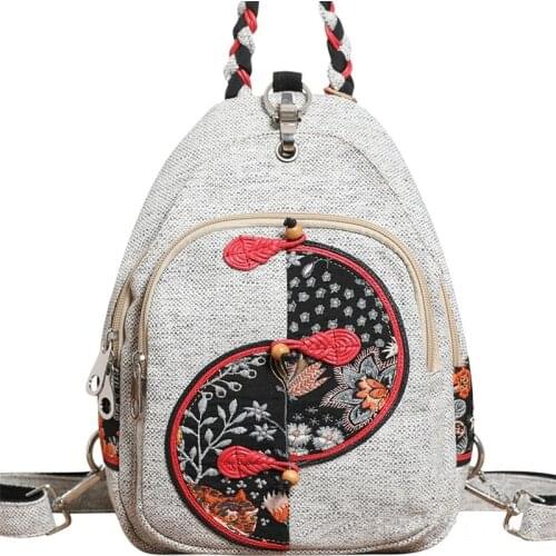 New Retro Woman Canvas Backpack Female Shoulder Bag Pure Hand-woven Cotton Linen Vintage Small Rucksack Bag Student School Bags