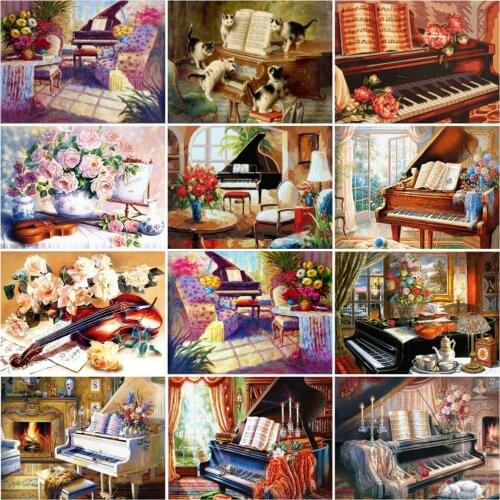 HUACAN 5D Full Drill Diamond Art Painting Landscape Cross Stitch Embroidery Mosaic Piano Home Decor Diamond Art