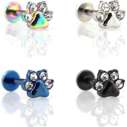 1pc Paw Zircon Labret Lip Ring Stainless Steel Internally Threaded Monroe Ring Body Jewelry 16g Cartilage Tragus Helix Piercing