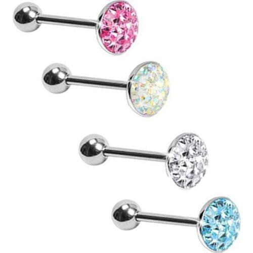 1PCS Rhinestone Tongue piercing Ring Stainless Steel Disco Ball Tongue Barbell Nipple Piercing ring Women Body Pirsing Lengua