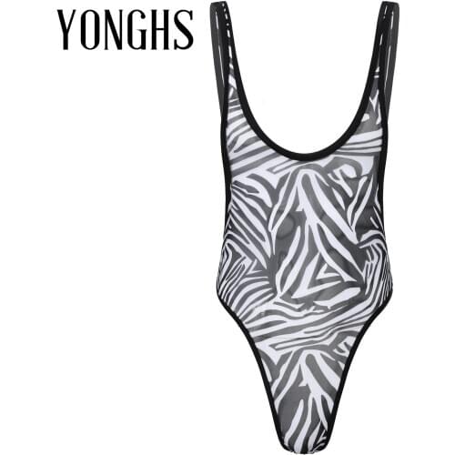 Erotic Lingerie Wrestling Singlet Bodysuit Underwear Mens Sheer Mesh Zebra Jumpsuit Romper Sexy Gay Male Undershirt