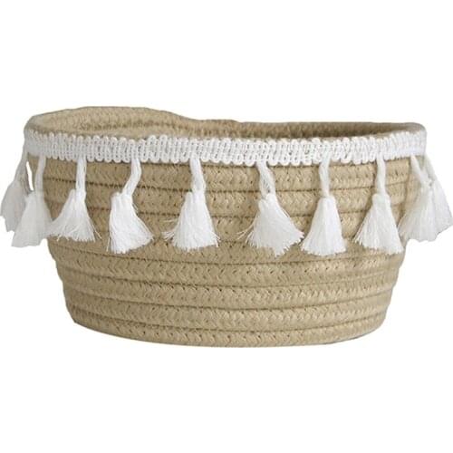 1PC Food Fruit Storage Organization Basket With Handles Tassel Jute Rope Easy Clean Household Toys Books Bedroom Storage