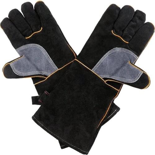 Extreme Heat & Fire Resistant Gloves Leather with Kevlar Stitching Black Welding Glove for Fireplace,Stove,Oven,,Grill,Welding
