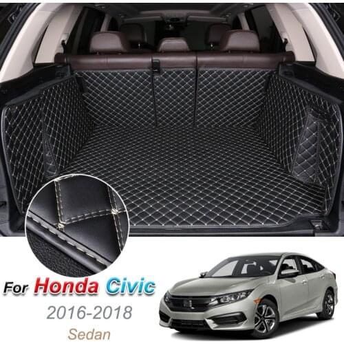Leather Car Trunk Mat for Honda Civic Sedan 2016 2017 2018 Cargo Liner Trunk Floor Pad Carpet Car Accessories