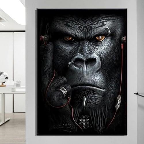 Creative Animal Poster Monkey Listening To Music Canvas Painting Abstract Prints Nordic Mural Home Decor Picture