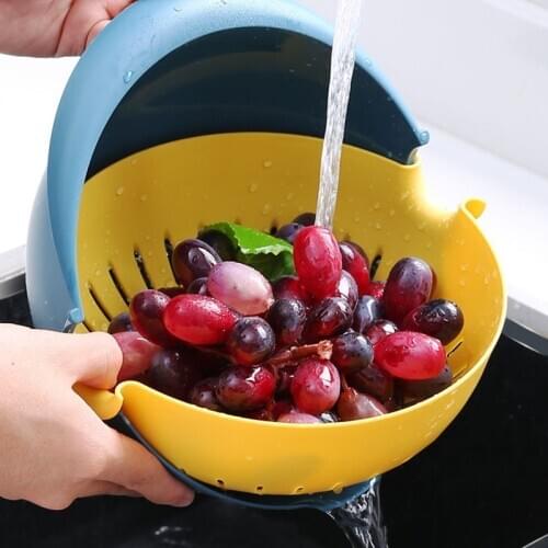 Kitchen Gadgets Double Drain Basket Fruit Strainer Colander Mesh Strainer Bowl Washing Storage Basket Vegetable Cleaning Tool 1P