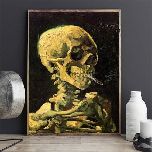 Smoking Skeleton Cartoon Canvas Painting Printed Abstract Artwork Skull Skeleton Posters Wall Art Room Office Home Decoration