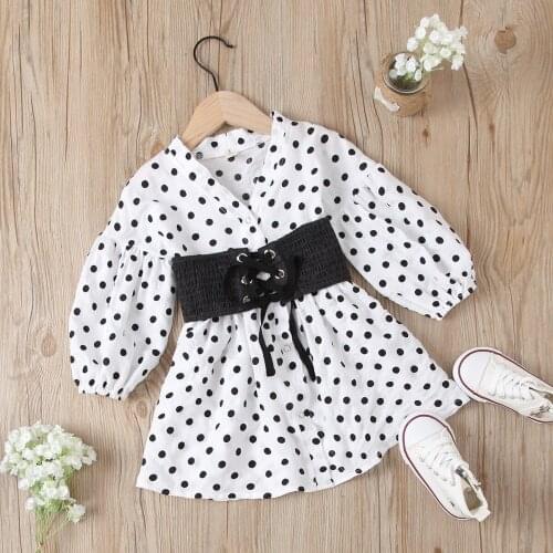 Summer dresses 2021 kids dresses for girls Dot v-neck petticoat clothes for teenager elastic denim belt two-piece suit