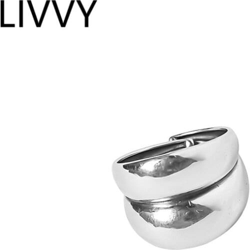 LIVVY Silver Color Fashion Round Shape Silver Ring Open Finger Ring For Women Party Jewelry Gift 2021 Trend