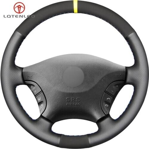 LQTENLEO Black Suede Leather Car Steering Wheel Cover for Mercedes Benz W639 Viano Vito 2006-2015 Volkswagen Crafter 2006-2016