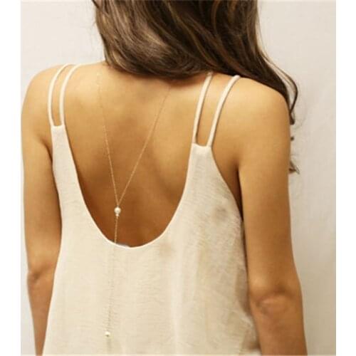 Minimalist Backless Pearl Necklaces for Women Backdrop Pearl Pendant Long Necklace Wedding Jewelry Collares