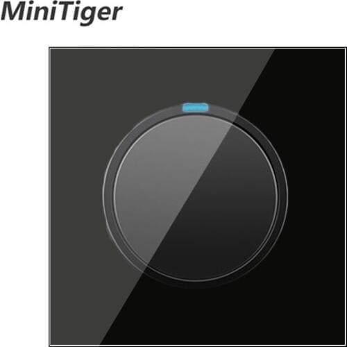 Minitiger 1 Gang 1 Way Random Click On / Off Wall Light Switch With LED Indicator Knight Black Crystal Tempered Glass Panel