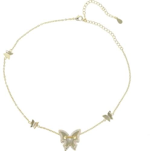 Fashion animal design jewelry for women micro pave 5A cubic zirconia high quality butterfly choker necklace