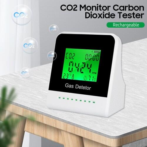 CO2 Monitor Carbon Dioxide Tester 2-inch LCD Screen Air Quality Detector USB Rechargeable CO2 Meter Temperature Humidity Monitor