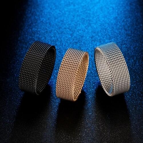 8MM Simple Braided Elastic Mesh Ring Watchband Men Rings Gold Black Silver Color Fashion Mans Jewelry