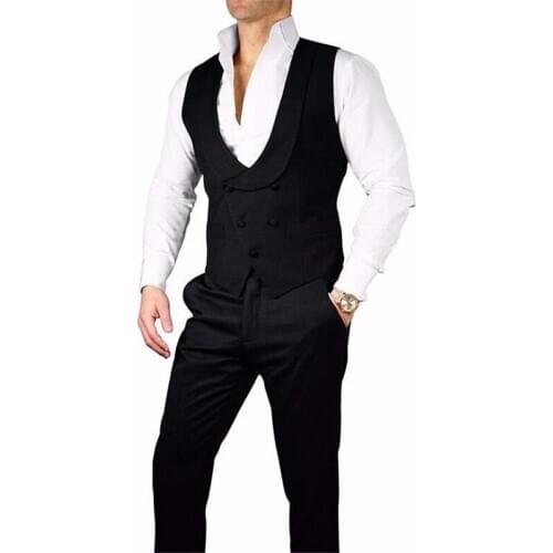 Latest Design Classic Black Vest Pants 2 Pcs Suit set Male High Quality Slim Fit Suits For Men Costume Business Formal Sets