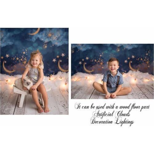 NeoBack Gold Moon Stars Flash Newborn Photography Backdrop Baby Shower Birthday Party Children Photocall Studio Photo Background