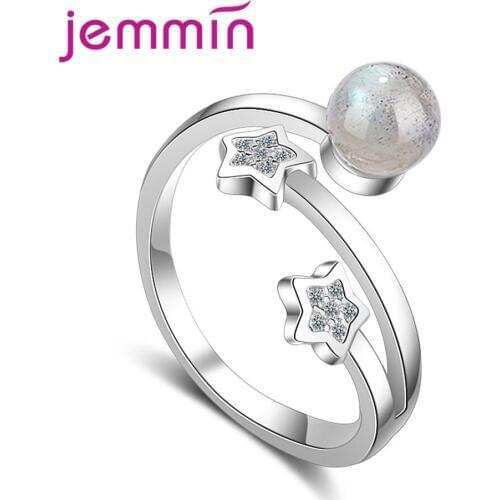 Unique New Arrival Double Star Sparking Cubic Zirconia 925 Sterling Silver Resizable Finger Ring Girls Party Accessories