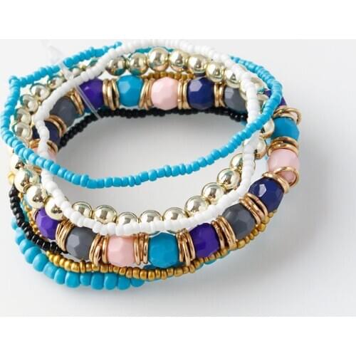 New Bangles For Women Bohemian Ethnic Beaded Bracelet Multilayered Beige Beaded Blended Elastic Bracelet Female Jewelry Gifts